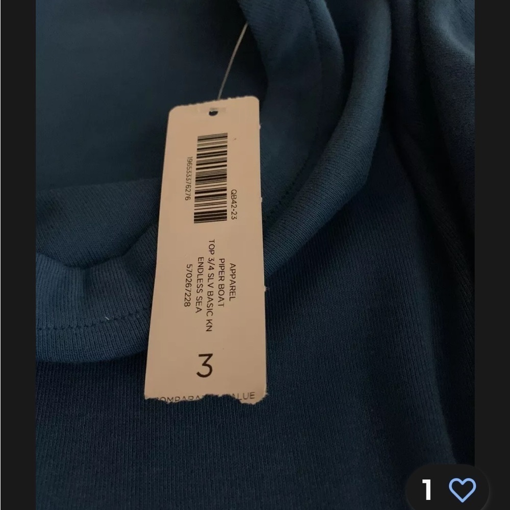 Chico's Women 3/4 Sleeve Boat Neck 100% Cotton Blue Size 3. NWT - Picture 9 of 12